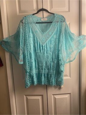 Kindred Turquoise Crochet Detail Top